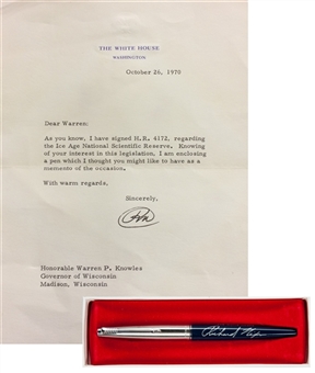 Richard Nixon Signed Letter and Pen Given to Governor Knowles of Wisconsin